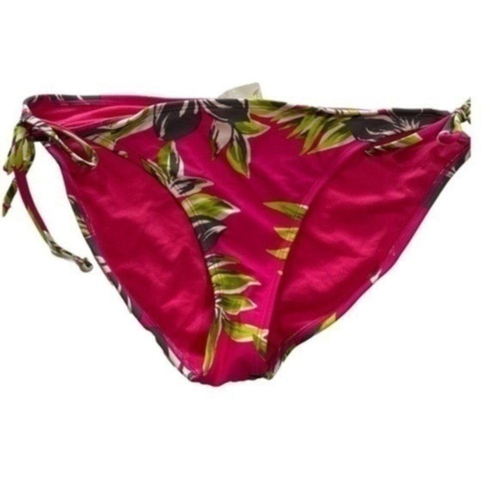 Xhilaration String Bikini Bottoms Side Tie Tropical Floral Hot Pink XL NWT